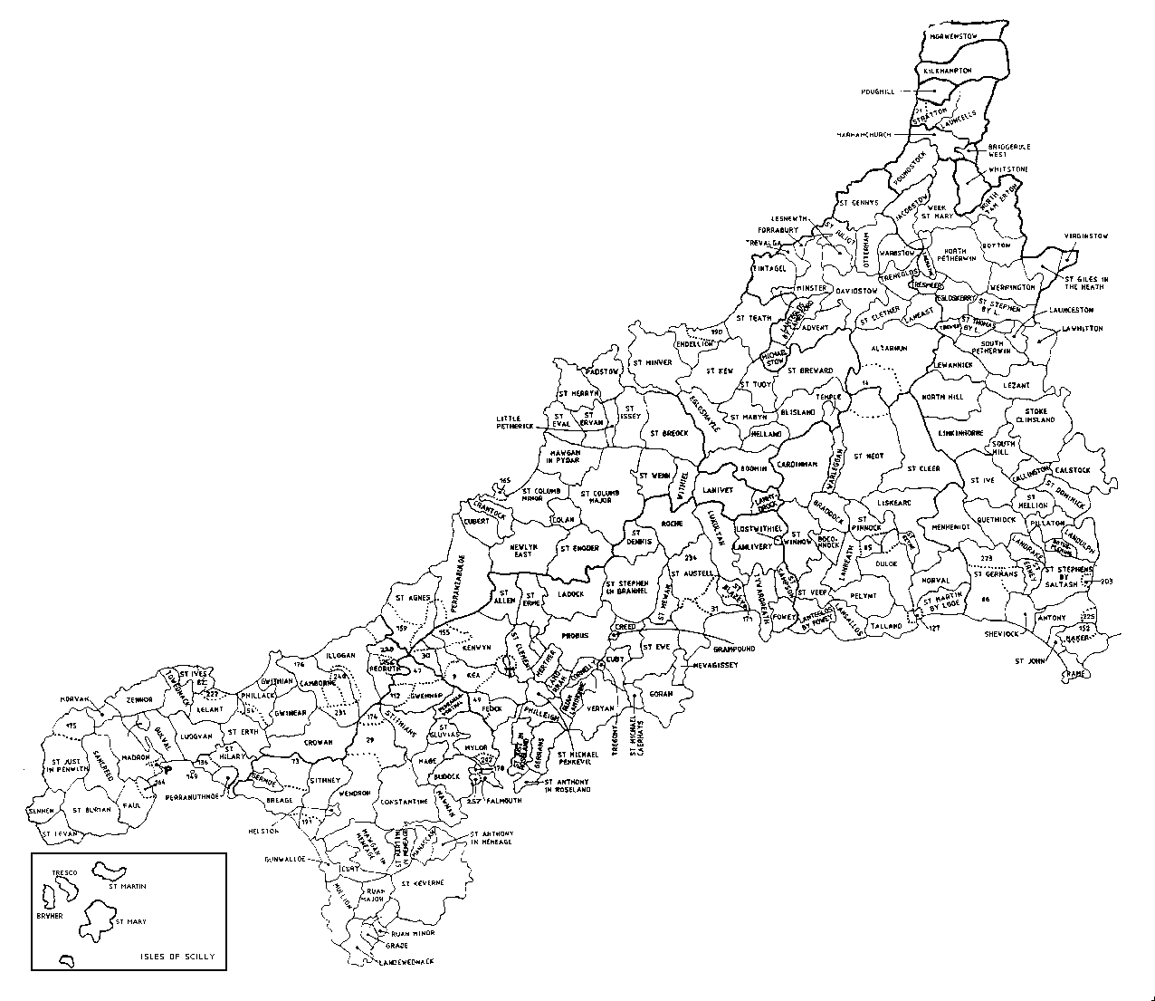 Map of the Historical Cornwall parishes
